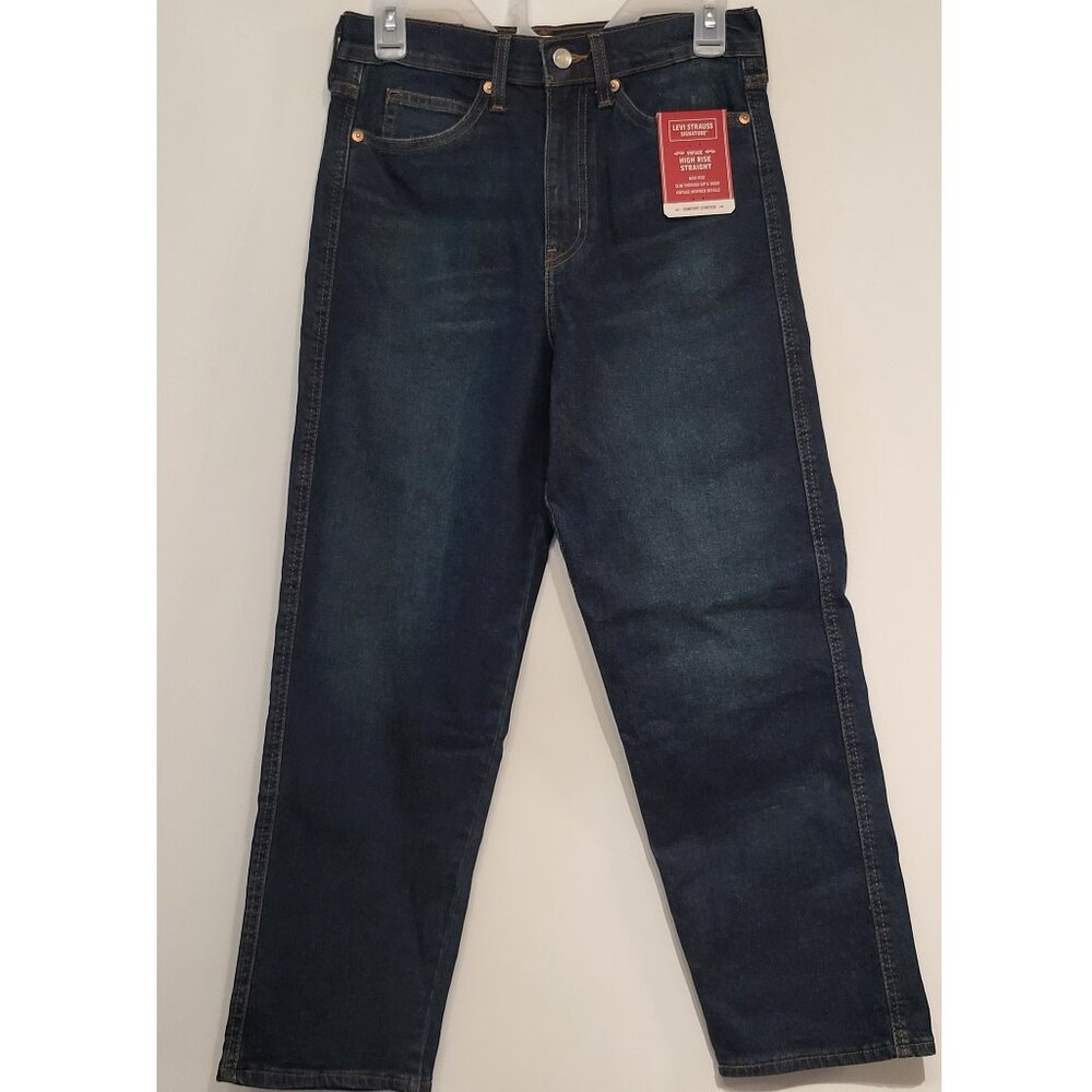 Jeans Levis Signature 4 W27 Dark Blue High Rise Straight Slim Thru Hip & Thigh